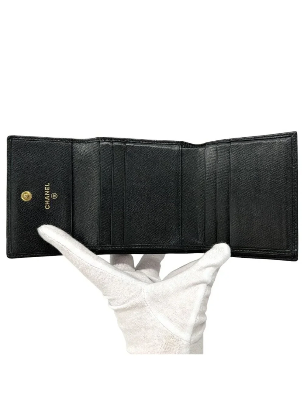Chanel Wallet Coco Button Bifold Leather Black Simple Adult Logo